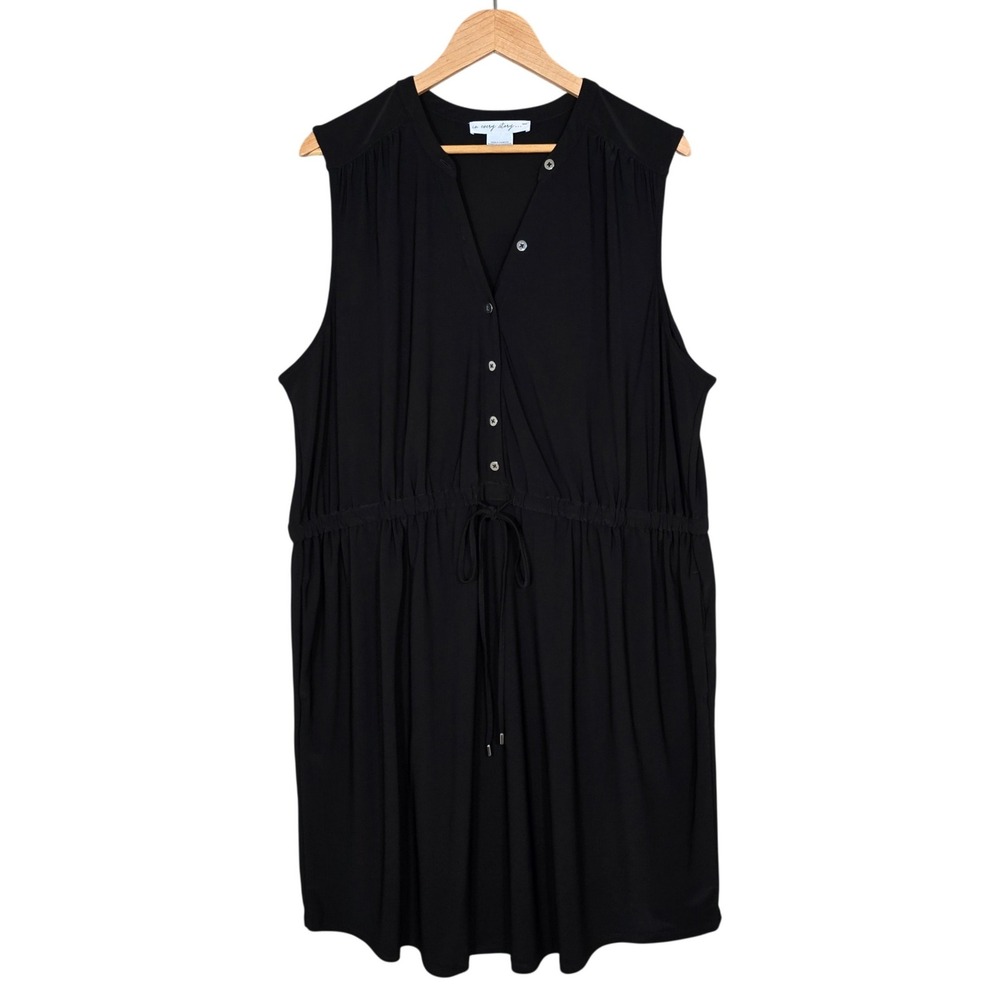 In Every Story Women's Black Sleeveless Drawstring Waist Dress 2X